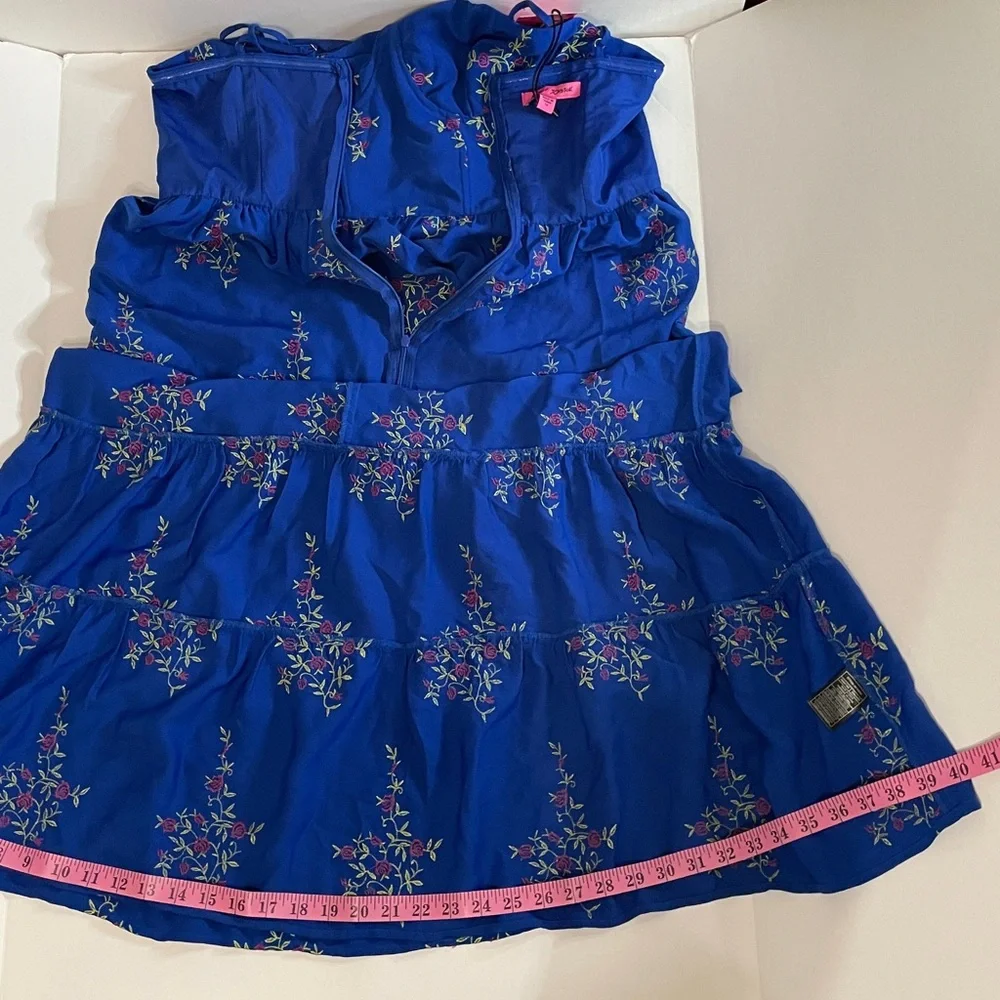 Betsey Johnson 12 Royal Blue Floral Midi Dress with Adjustable Spaghetti Straps - Picture 6 of 16
